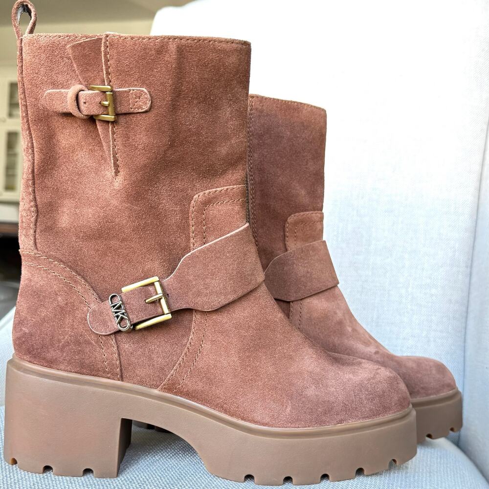 Michael Kors Perry Brown Suede Lug Sole Ankle Boots Women’s 8.5 NWOB